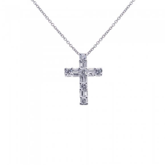 0.75 Ct Round & Baguette Cut Diamond Cross 14K Gol